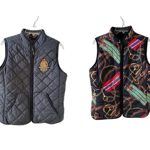 Lauren Ralph Lauren Vest Jacket Quilted Reversible Crest Equestrian Size L - Picture 3 of 6